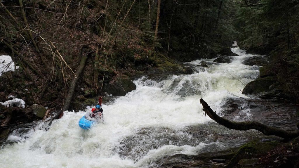 Jordan Vickers runs Town of Bedrock Flint Brook Vermont Whitewater Kayaking