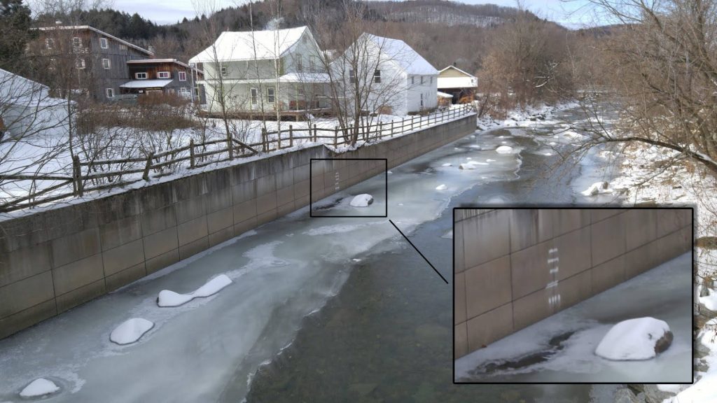 Location of visual gauge on the Trout River Vermont Whitewater Kayaking