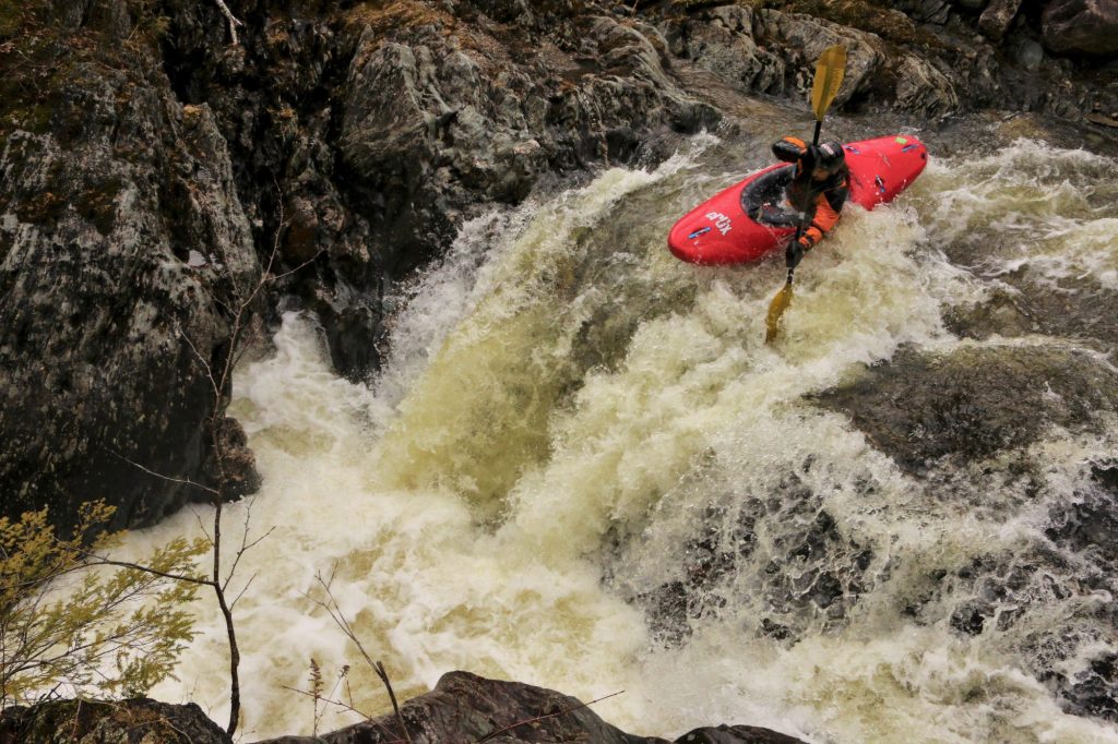 Eric Sorenson on his backyard creek Waterman Brook Vermont Whitewater Kayaking